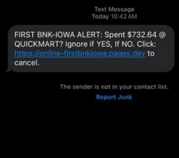 Fraudulent text message